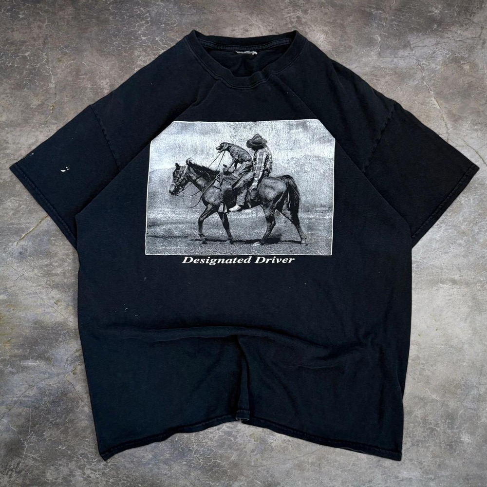 Vintage Funny Designated Driver Graphic Tee Men's XL Western Cowboy Humor Y2K
